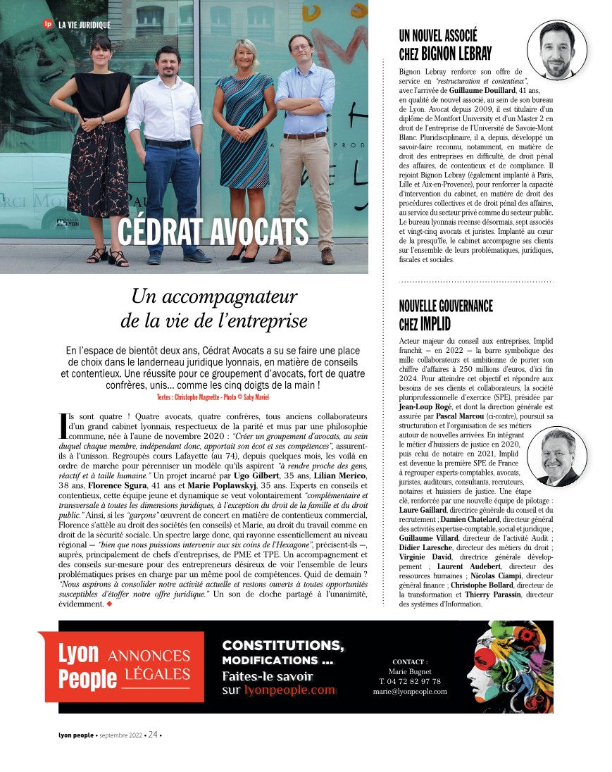 Merci au mensuel lyon people pour son article sur notre groupement